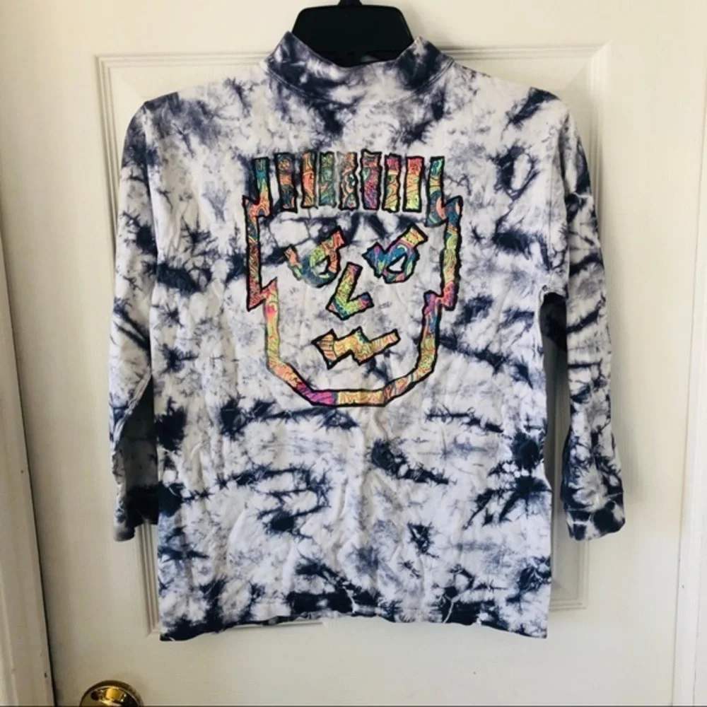 Vintage 90s tie dye colorful face long sleeve shirt size 10